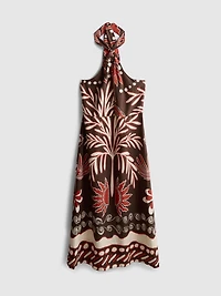The Edit Linen-Blend Printed Halter Midi Dress