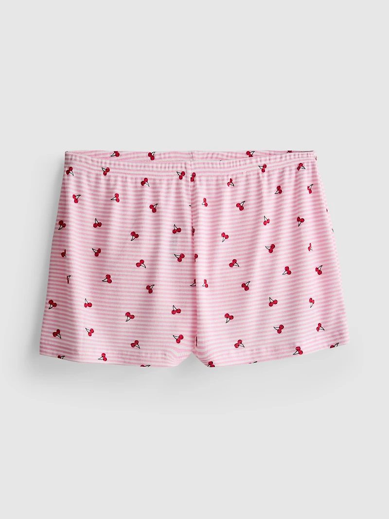 Printed Ribbed Pajama Shorts