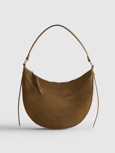 Faux Suede Moon Shoulder Bag