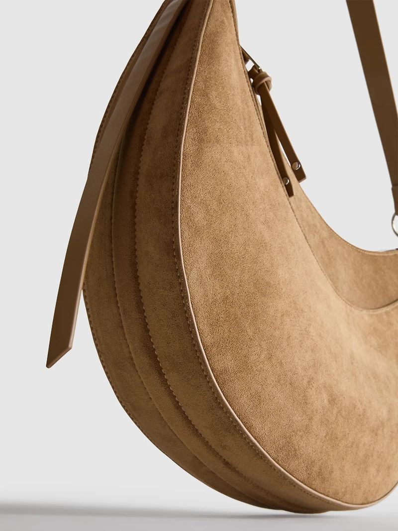 Faux Suede Moon Shoulder Bag