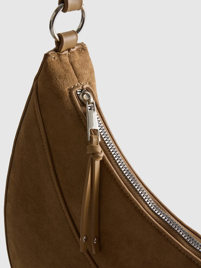 Faux Suede Moon Shoulder Bag