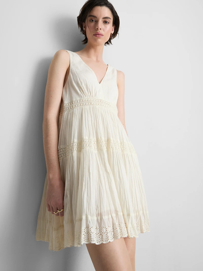 V-Neck Crinkle Mini Dress