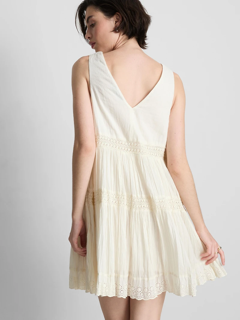 V-Neck Crinkle Mini Dress
