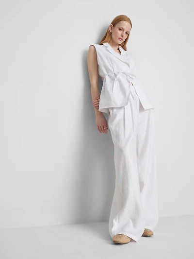 The Edit Pleated Linen Wide-Leg Pants