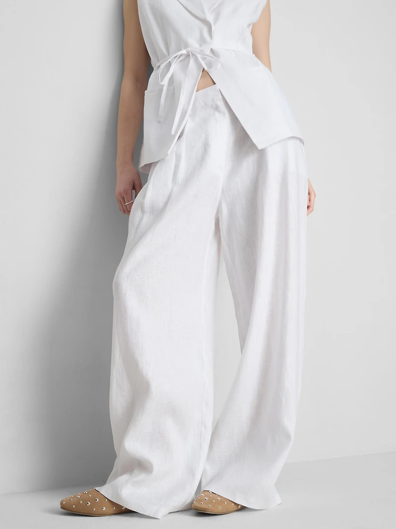 The Edit Pleated Linen Wide-Leg Pants