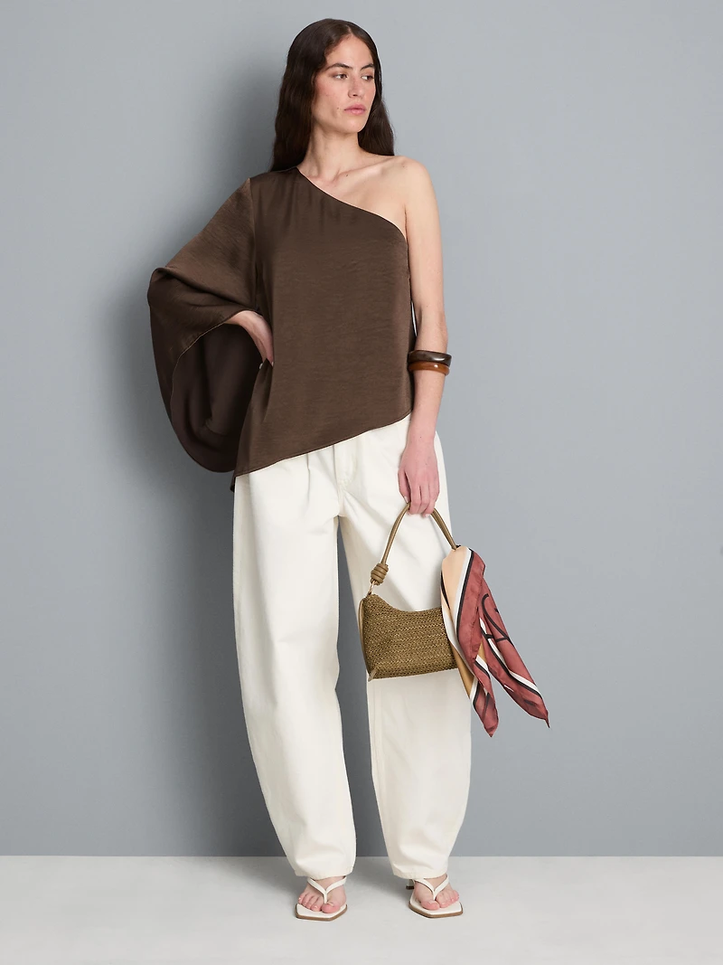 Satin One-Shoulder Asymmetrical Top