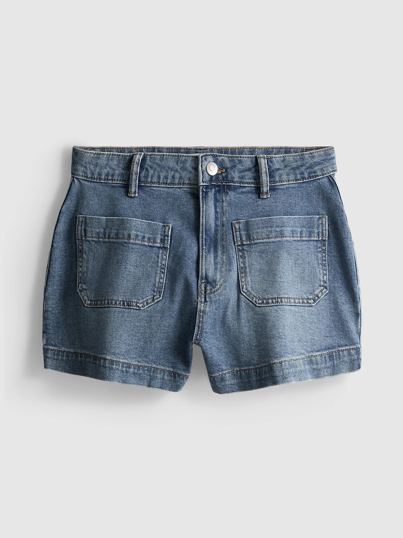 Cotton Denim Front-Pocket Shorts