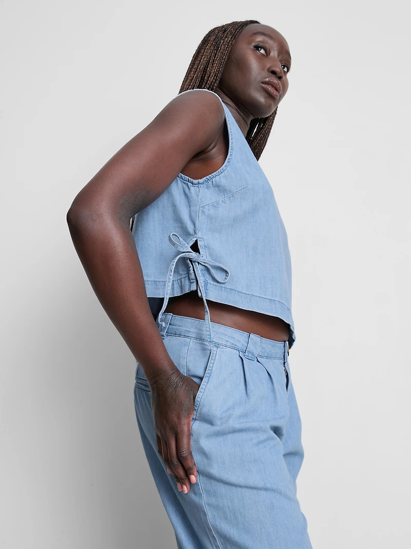Cotton Denim Tie Side Tank Top