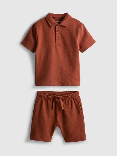 1-9yrs | Textured Polo Shirt and Shorts Set