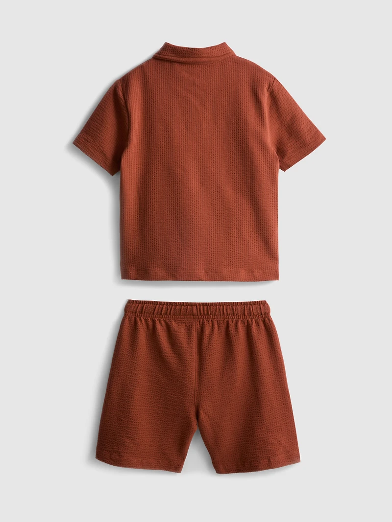 1-9yrs | Textured Polo Shirt and Shorts Set