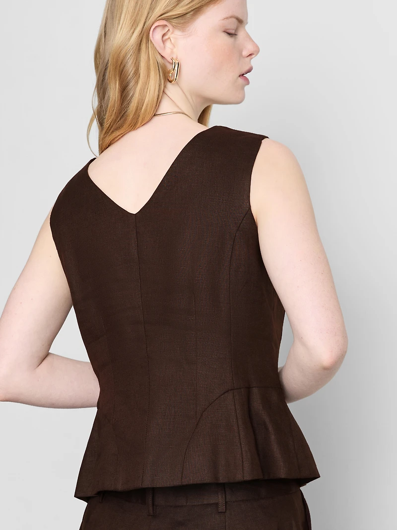 The Edit Pure Linen Peplum Vest