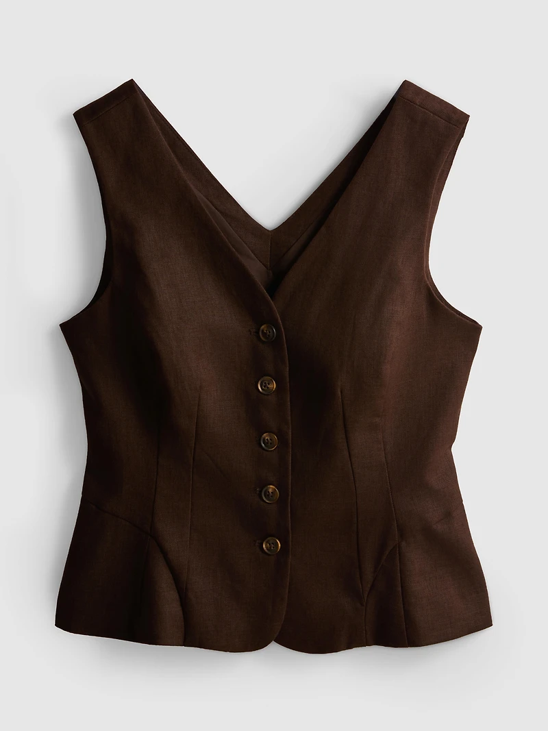 The Edit Pure Linen Peplum Vest