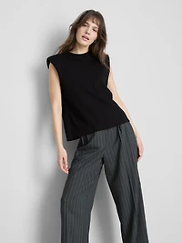 Cropped Sleeveless Shoulder Pad Tee