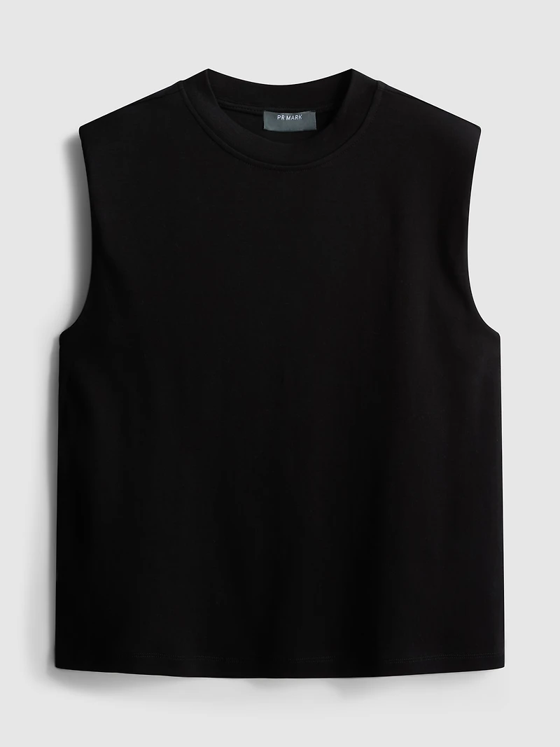 Cropped Sleeveless Shoulder Pad Tee
