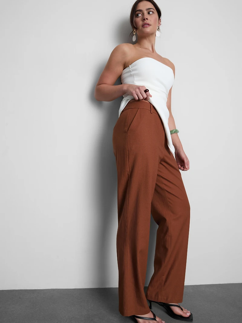 Linen Blend Straight Leg Pants