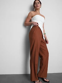 Linen Blend Straight Leg Pants
