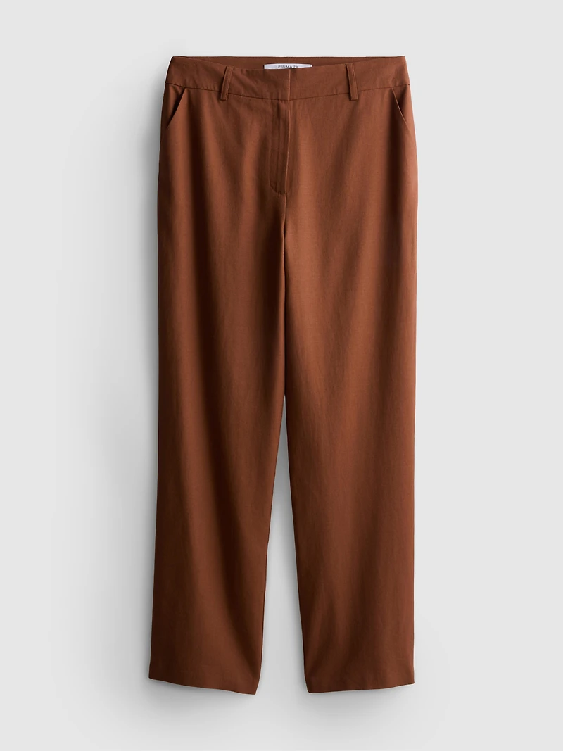 Linen Blend Straight Leg Pants
