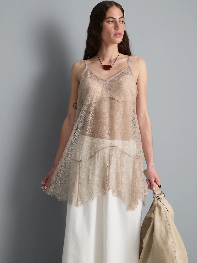 Longline Sheer Lace Cami Top
