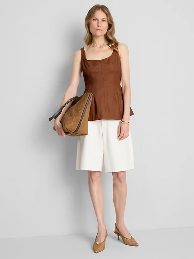 Linen-Blend Tailored Peplum Top