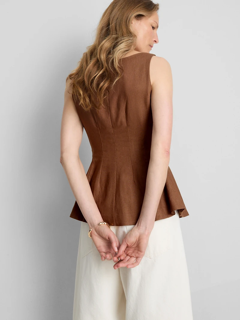 Linen-Blend Tailored Peplum Top