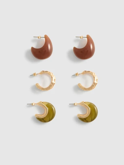 3-Pack Resin Hoop Earrings