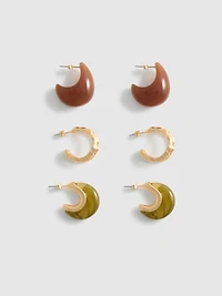 3-Pack Resin Hoop Earrings