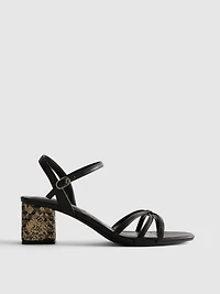 Strappy Woven Block Heel Sandals