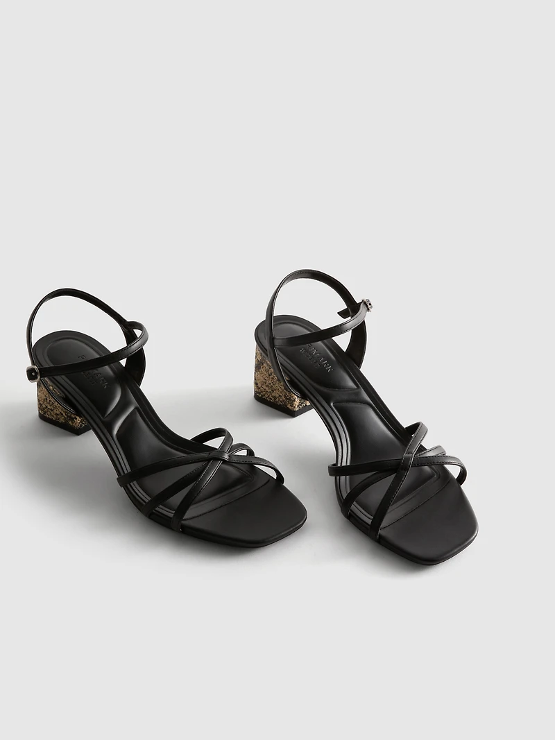 Strappy Woven Block Heel Sandals