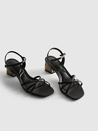 Strappy Woven Block Heel Sandals