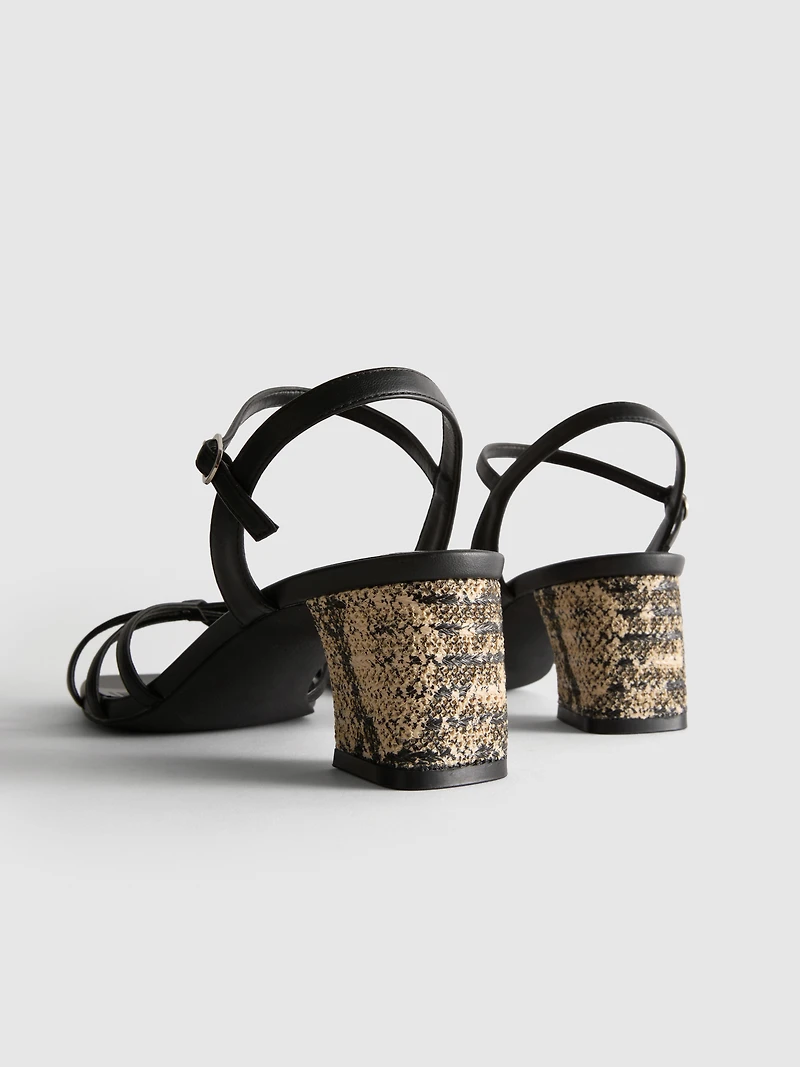 Strappy Woven Block Heel Sandals