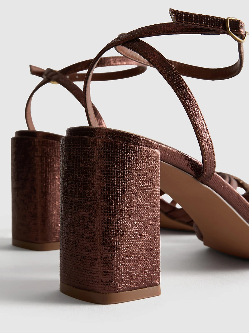 Strappy Rhinestone Heeled Sandals