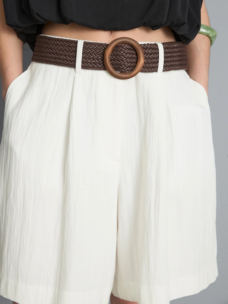 Textured Belted Bermuda Shorts