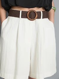 Textured Belted Bermuda Shorts