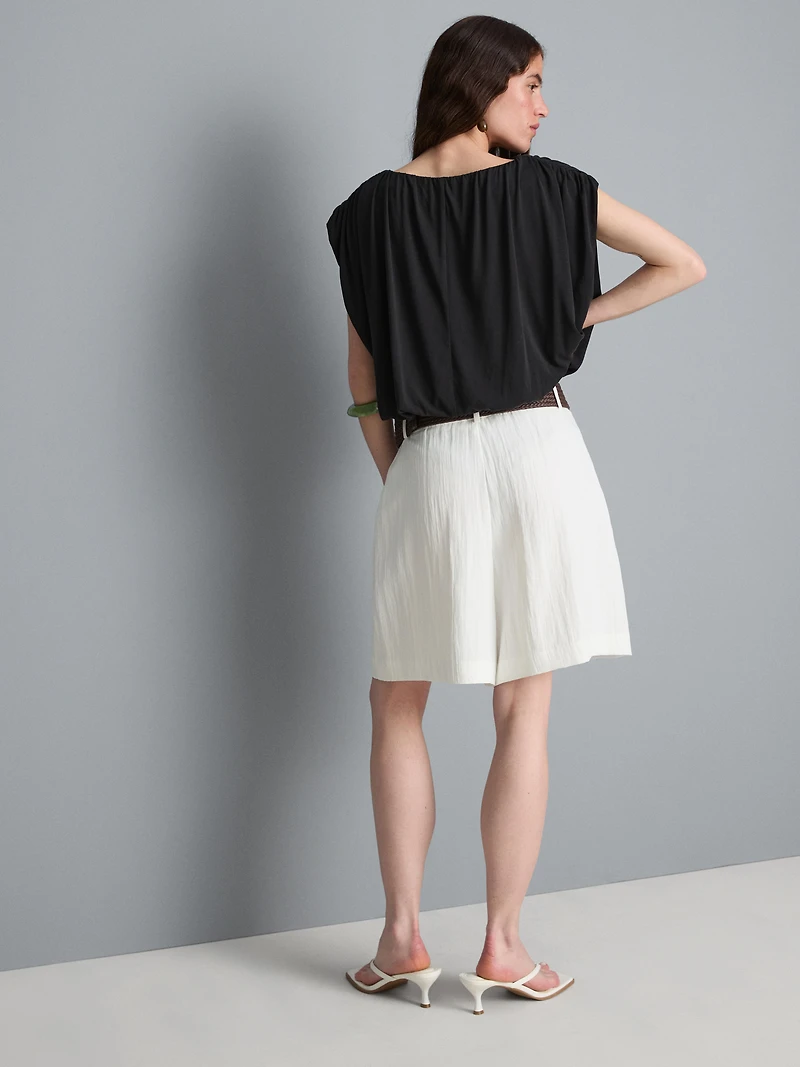 Textured Belted Bermuda Shorts
