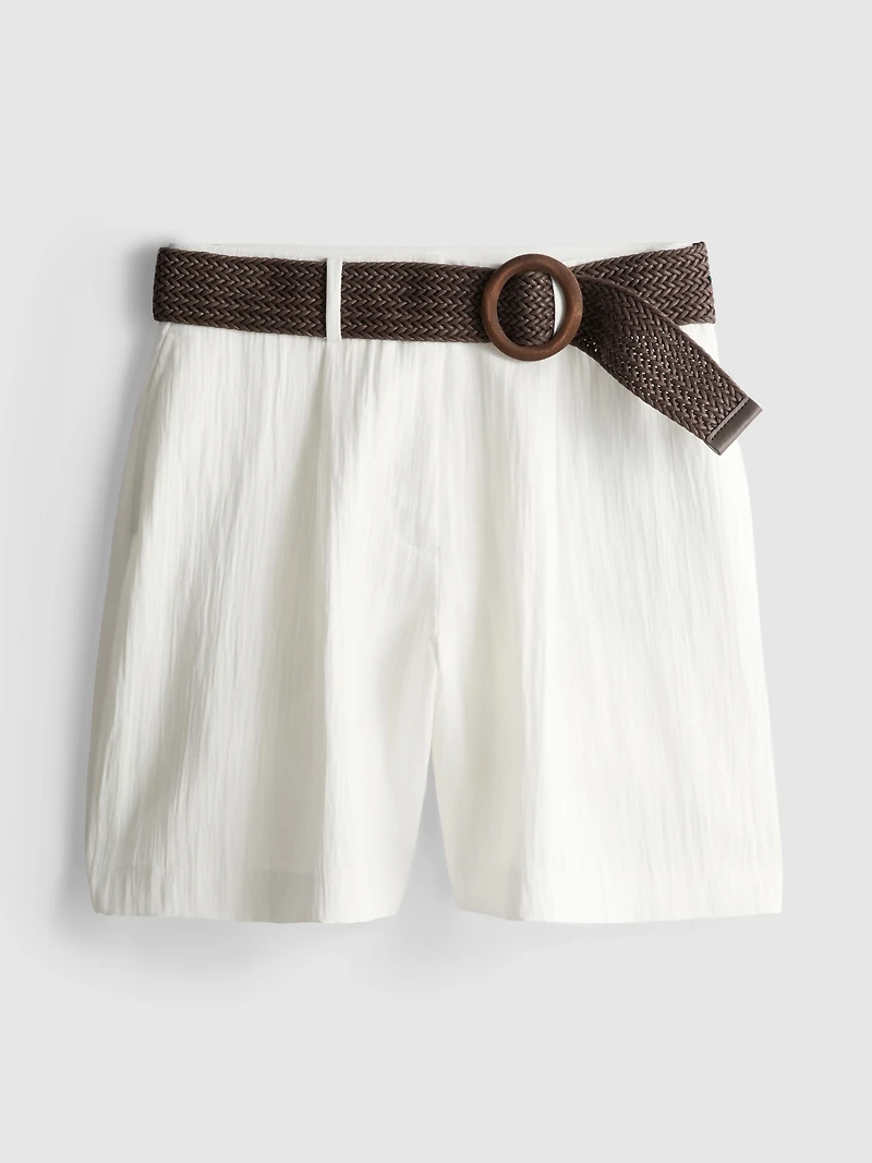 Textured Belted Bermuda Shorts