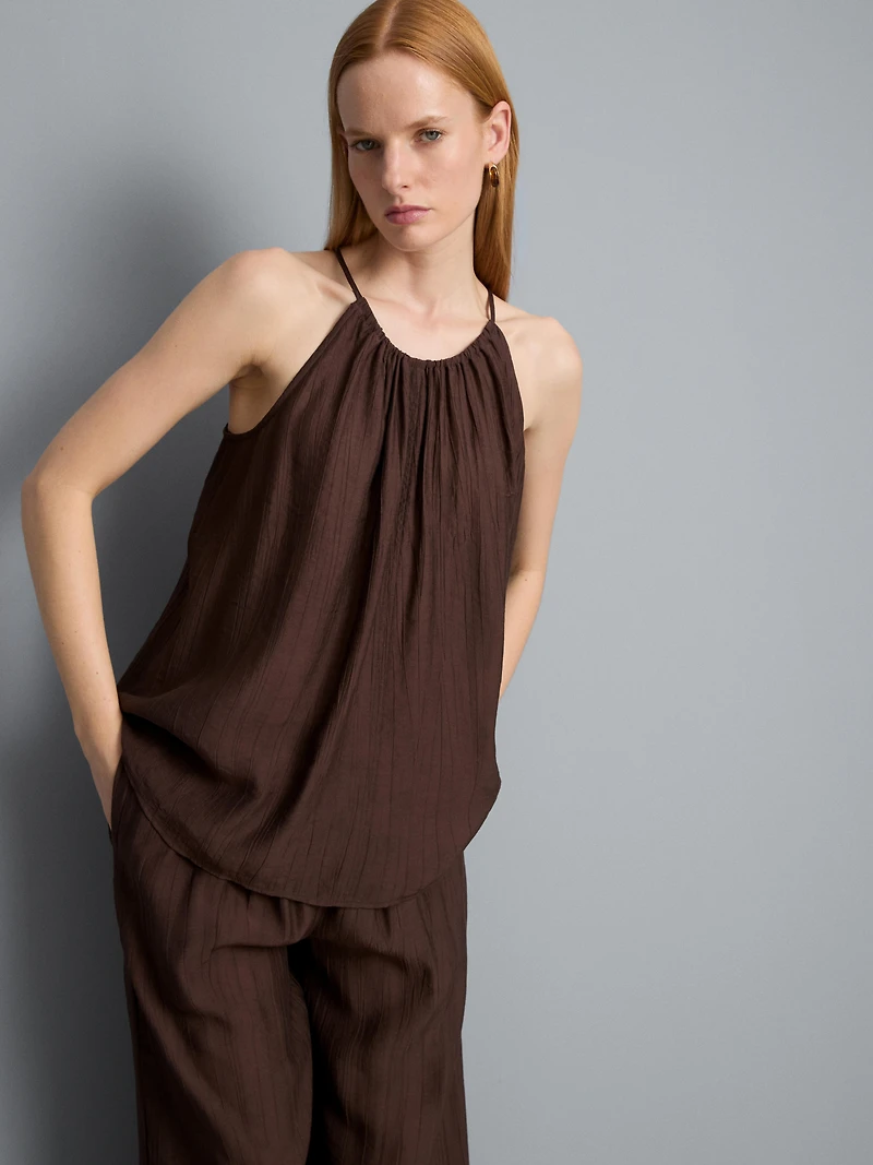 Textured Halterneck Trapeze Top