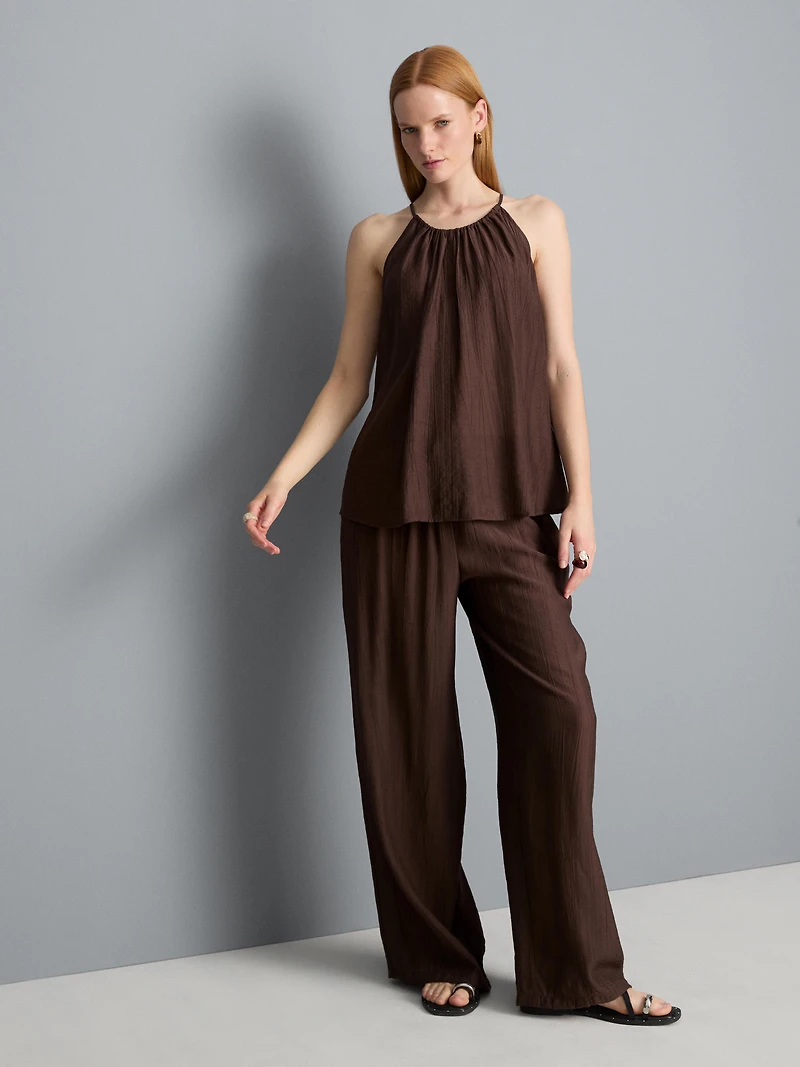 Textured Wide Leg Drawstring Pants
