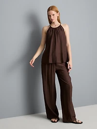 Textured Wide Leg Drawstring Pants