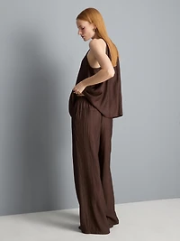 Textured Wide Leg Drawstring Pants