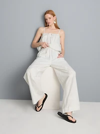 Cotton Embroidered Wide Leg Pants