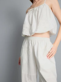 Cotton Embroidered Wide Leg Pants