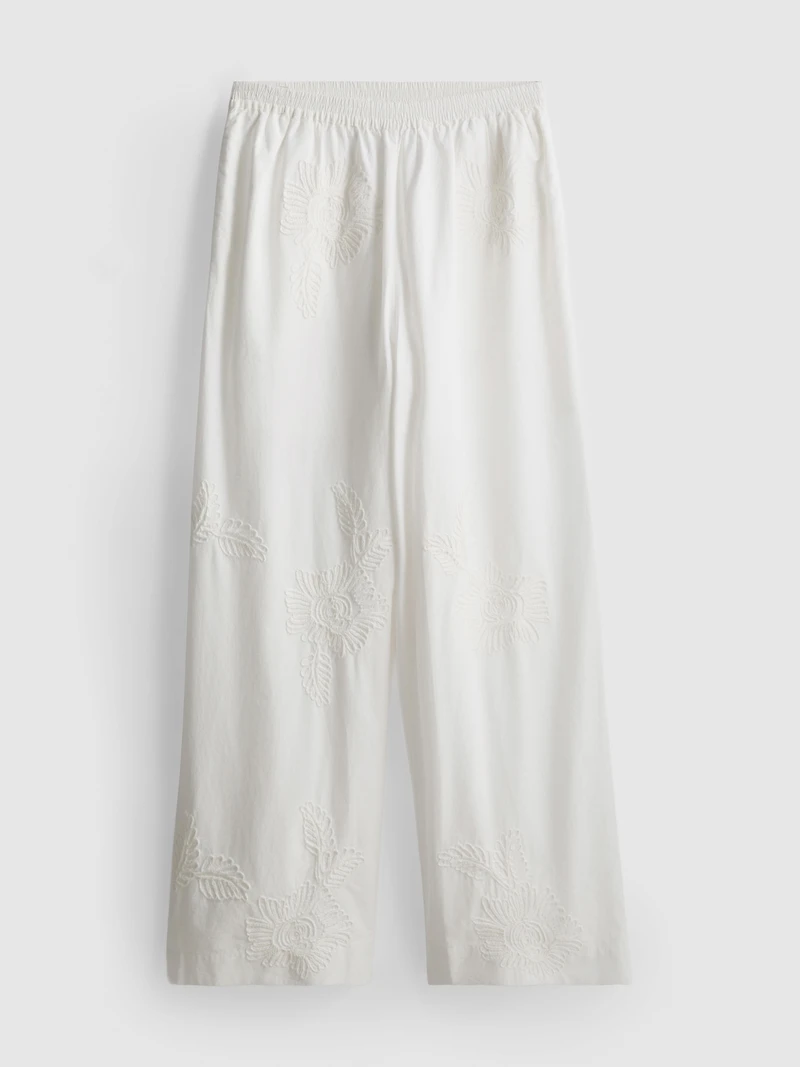 Cotton Embroidered Wide Leg Pants