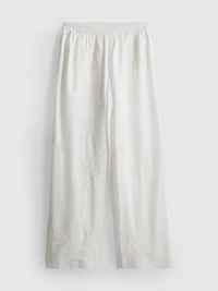 Cotton Embroidered Wide Leg Pants
