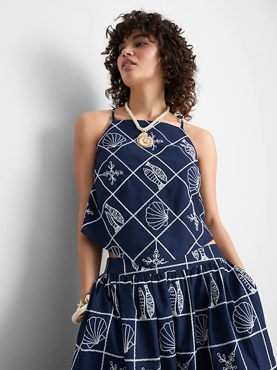 Cotton Halter Neck Cutwork Blouse