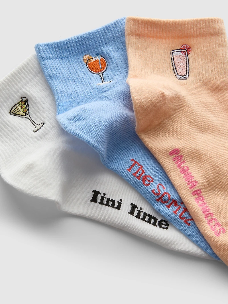 3pk Cocktail Quarter Crew Socks