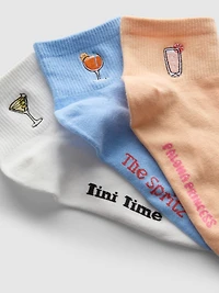 3pk Cocktail Quarter Crew Socks