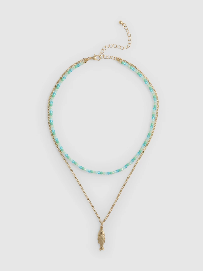 Layered Beaded Fish Necklace