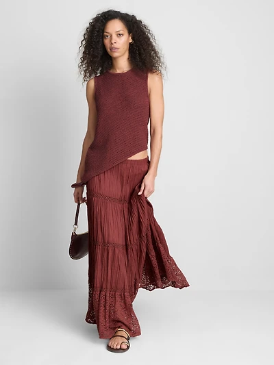 Paula Echevarría Tiered Crinkle Lace Midi Skirt