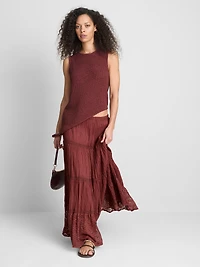 Paula Echevarría Tiered Crinkle Lace Midi Skirt