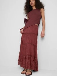 Paula Echevarría Tiered Crinkle Lace Midi Skirt